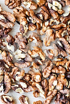 Natural background of organic fried walnuts texture