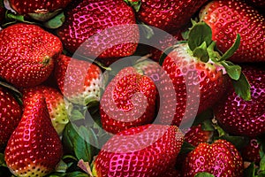 Natural background of red strawberries on the table ready to eat photo