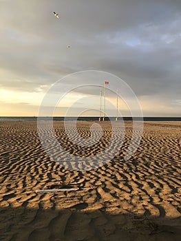 Natural background: Ribbed sand in early morning light on Grado beach