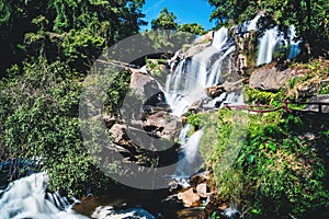 Natural background waterfall. travel nature. Travel relax waterfall. In the summer.  thailand