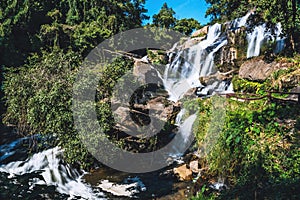 Natural background waterfall. travel nature. Travel relax waterfall. In the summer.  thailand
