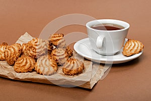 Natural baked coconut cookies or cocoanut macaroons with coco chips