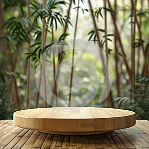 Natural Bamboo Podium Background , AIGENERATED photo