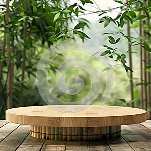 Natural Bamboo Podium Background , AIGENERATED photo
