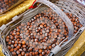 A natural basket of Piedmont hazelnuts named Tonda Gentile