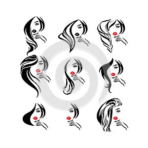 natural beauty salon feminine logo design,women long hair style icon, logo women face on white background,Beauty face abstract