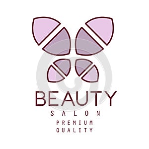Natural Beauty Salon Hand Drawn Cartoon Outlined Sign Design Template With Simple Geometric Shape Violet Butterfly