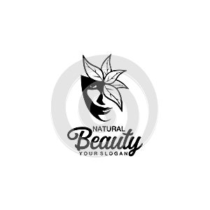 natural beauty women and leaves vector logo design