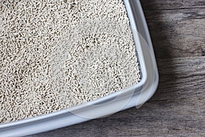 Natural biodegradable tofu litter in cat litterbox