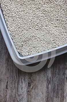 Natural biodegradable tofu pellet litter in cat litterbox