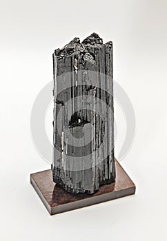Natural Black Tourmaline crystal on a plate isolated on white