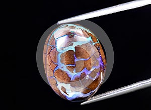 Natural boulder multi color opal gem on the background