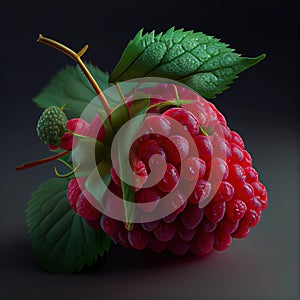 Natural branch of fresh ripe red raspberries ready to collect - Generated Artificial Intelligence - AI photo