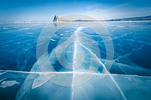 Natural breaking ice in frozen water at Lake Baikal, Siberia, Russia