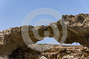 Natural bridge of lovers Cape Greko, Cyprus, near Ayia Napa at sunset