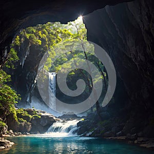 Natural Bridge in Springbrook National Park. Scenic Australian Tropical Landscape in Queensland with