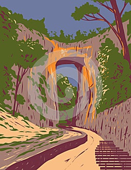 Natural Bridge State Park with a Natural Arch in Rockbridge County Virginia WPA Poster Art photo