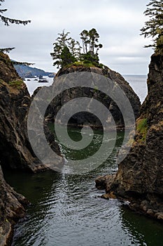 Natural Bridges and Stone Arches on the Pacific Coast of Oregon.