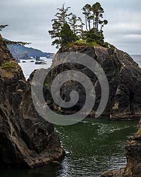 Natural Bridges and Stone Arches on the Pacific Coast of Oregon.