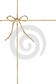 Natural brown jute twine hemp rope, tie a knot / bow in the middle of the cord.