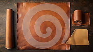 Natural brown leather texture with sheets and rolls
