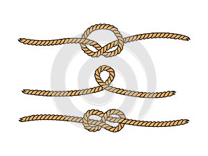 Natural brown marine knots twine rope seamless pattern, vector