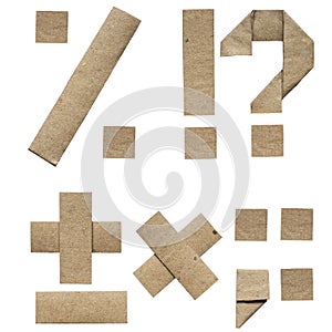 Natural brown origami folded craft eco paper alphabet (abc) letters and punctuation (percent, plus, minus, dot, question,