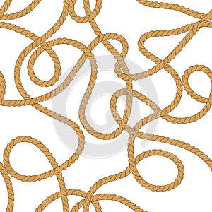 Natural brown tangled twine rope seamless pattern, vector