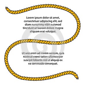 Natural brown twine rope in curls template for your text, vector