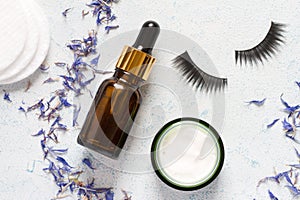 Natural care for delicate skin around eyes, composition with cornflower