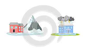 Natural Cataclysms with Avalanche or Snowglide and Thunderstorm Vector Set