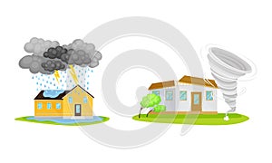 Natural Cataclysms with Thunderstorm and Tornado Vector Set