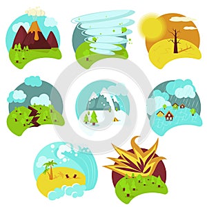 Natural catastrophe icon set, vector flat isolated illustration photo