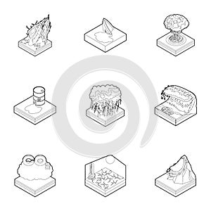 Natural catastrophe icons set, outline style