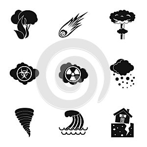 Natural catastrophe icons set, simple style