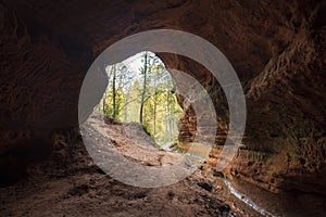 Natural cave in the park at the Rozhdestveno estate, near the town of Gatchina