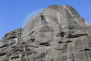 Natural caves for monks in the rock formations of Meteora, Greece