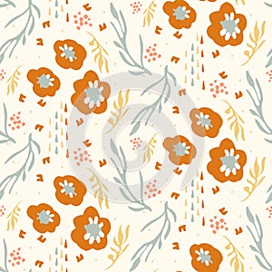 Natural chic boho flower seamless pattern in ditzy wildflower style. Hand drawn organic botanics fashion print. Modern photo