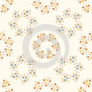 Natural chic boho flower seamless pattern in ditzy wildflower style. Hand drawn organic botanics fashion print. Modern photo