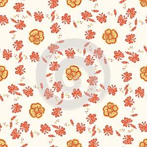 Natural chic boho flower seamless pattern in ditzy wildflower style. Hand drawn organic botanics fashion print. Modern photo
