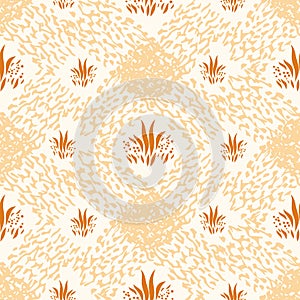 Natural chic boho foliage seamless pattern in ditzy wildflower style. Hand drawn organic botanics fashion print. Modern photo