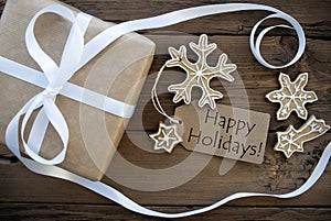 Natural Christmas Background with Happy Holidays Label