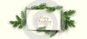 Natural Christmas Note Invitation With Spruce Cuttings Vector