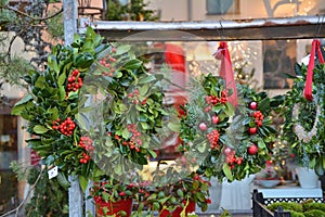 Natural Christmas wreaths of holly photo