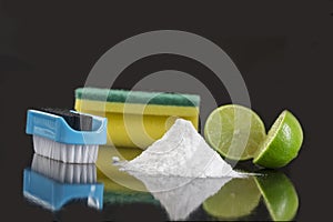 Natural cleaning tools lemon and sodium bicarbonate