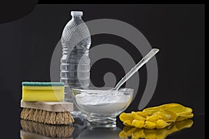 Natural cleaning tools lemon and sodium bicarbonate photo