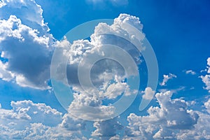 Natural cloudscape with blue sky background and cumulus clouds