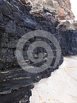 Natural coal seam above ground on a coastal headland Newcastle NSW Australia