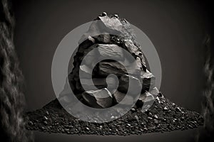 natural coal stack isolated on black background, mining industry concept