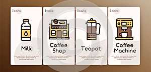 Natural coffee color linear icons set